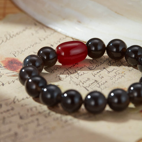 Obsidian & Red Agate Bracelet | Grounding & Vitality Boost