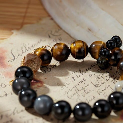 Tiger Eye & Black Obsidian Protection Bracelet | Courage & Grounding