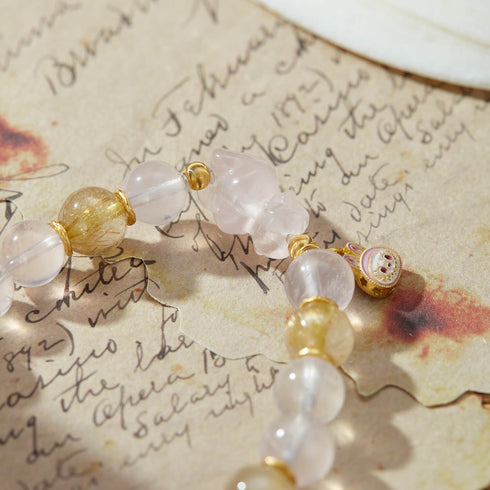 Rose Quartz & Rutilated Quartz Bunny Bracelet | Love & Prosperity