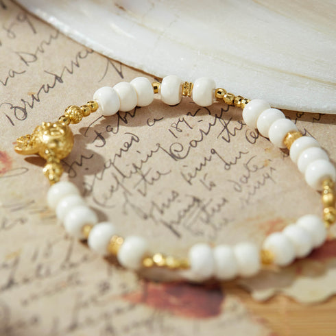White Shell & Gold Bunny Bracelet | Lucky Charm Jewelry