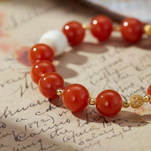 Red Agate & White Shell Spiritual Blessing Bracelet | Vitality & Serenity