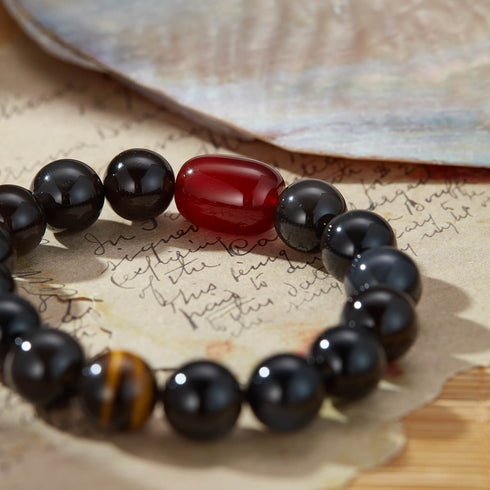 Black Obsidian & Red Agate Tiger Eye Bracelet | Protection & Vitality