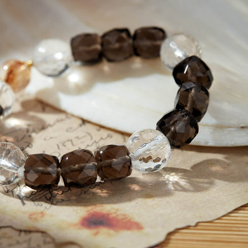 Smoky Quartz & Clear Crystal Healing Bracelet - Grounding Energy for Stability & Spiritual Clarity