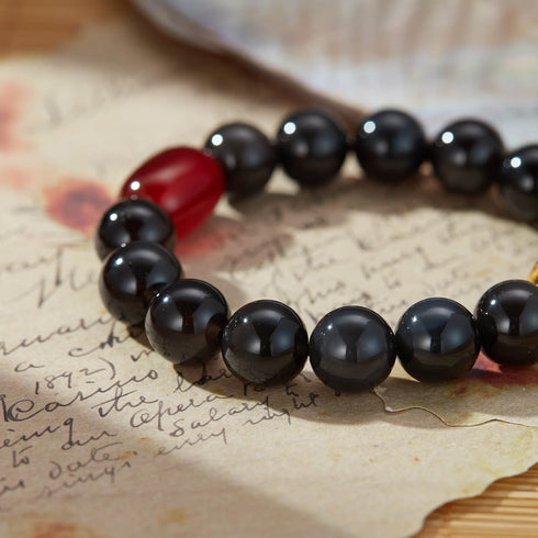 Black Obsidian & Red Agate Tiger Eye Bracelet | Protection & Vitality