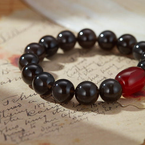 Obsidian & Red Agate Bracelet | Grounding & Vitality Boost