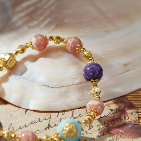 Colorful Gemstone & Gold - Accent Lucky Bracelet | Energy & Charm