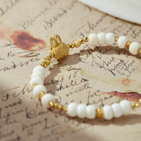 White Shell & Gold Bunny Bracelet | Lucky Charm Jewelry