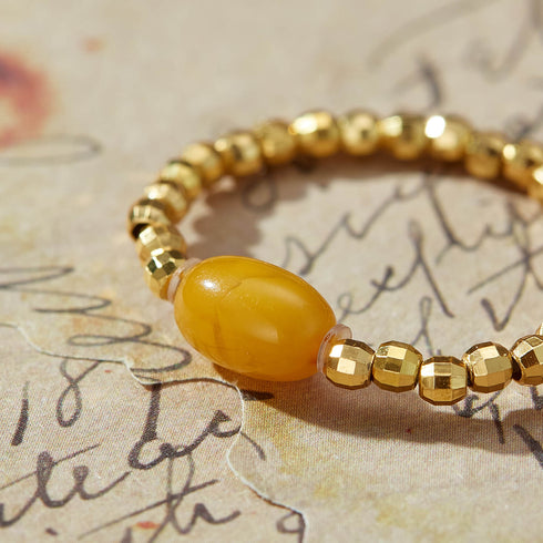 Gold - Beaded Yellow Agate Luck Ring | Prosperity & Vitality