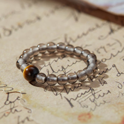Smoky Quartz & Tiger Eye Healing Ring | Grounding & Courage Jewelry