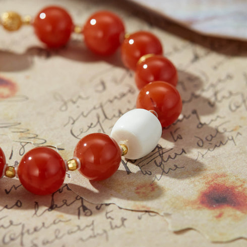 Red Agate & White Shell Spiritual Blessing Bracelet | Vitality & Serenity