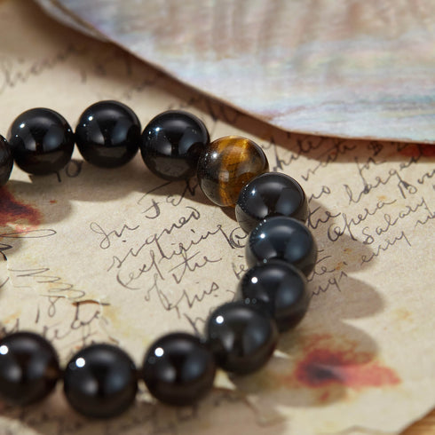 Black Obsidian & Red Agate Tiger Eye Bracelet | Protection & Vitality