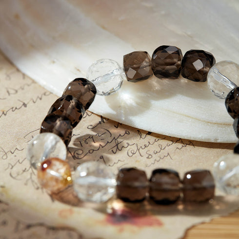 Smoky Quartz & Clear Crystal Healing Bracelet - Grounding Energy for Stability & Spiritual Clarity
