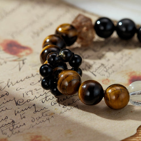 Tiger Eye & Black Obsidian Protection Bracelet | Courage & Grounding