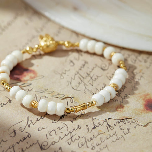 White Shell & Gold Bunny Bracelet | Lucky Charm Jewelry