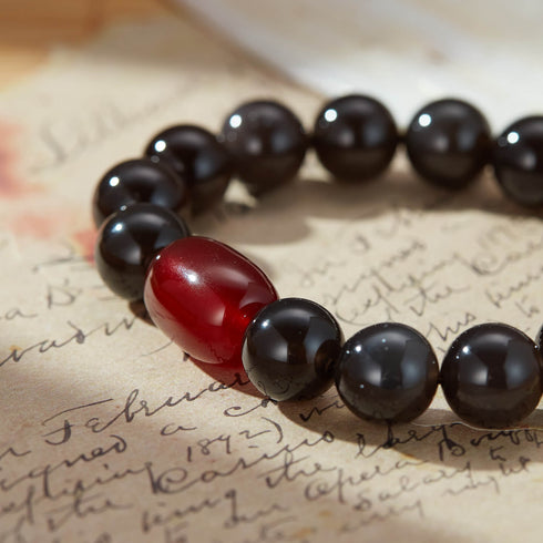 Obsidian & Red Agate Bracelet | Grounding & Vitality Boost