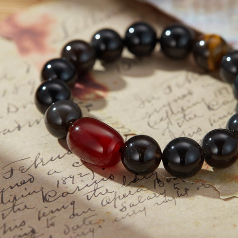 Black Obsidian & Red Agate Tiger Eye Bracelet | Protection & Vitality