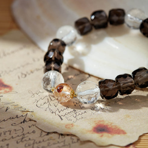Smoky Quartz & Clear Crystal Healing Bracelet - Grounding Energy for Stability & Spiritual Clarity