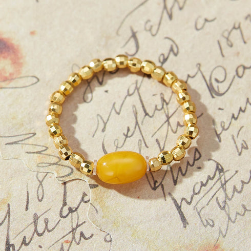 Gold - Beaded Yellow Agate Luck Ring | Prosperity & Vitality