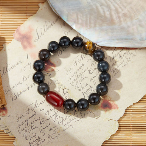 Black Obsidian & Red Agate Tiger Eye Bracelet | Protection & Vitality