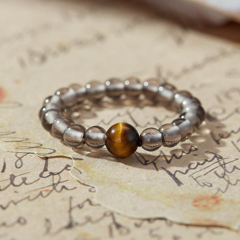 Smoky Quartz & Tiger Eye Healing Ring | Grounding & Courage Jewelry