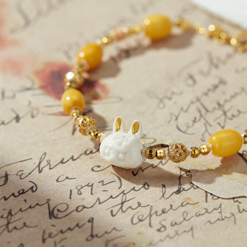Citrine & White Bunny Charm Bracelet | Prosperity & Luck