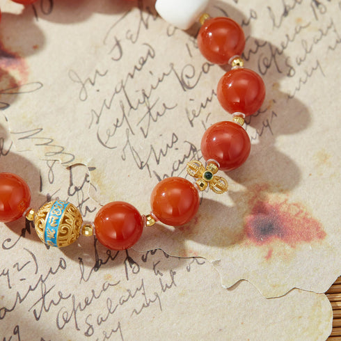 Red Agate & White Shell Spiritual Blessing Bracelet | Vitality & Serenity