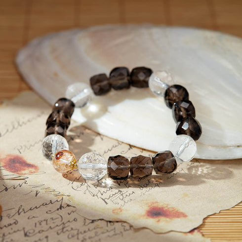 Smoky Quartz & Clear Crystal Healing Bracelet - Grounding Energy for Stability & Spiritual Clarity