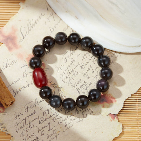 Obsidian & Red Agate Bracelet | Grounding & Vitality Boost