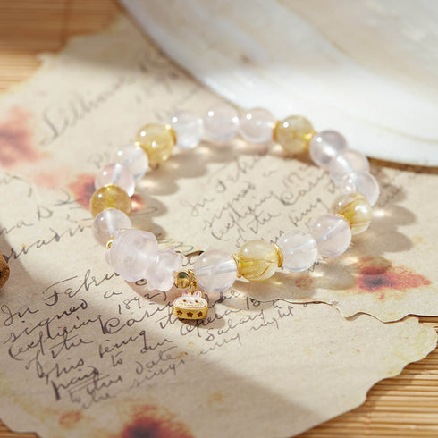 Rose Quartz & Rutilated Quartz Bunny Bracelet | Love & Prosperity