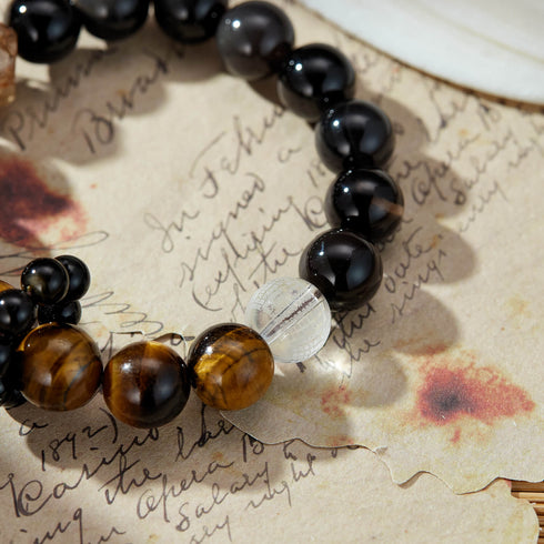 Tiger Eye & Black Obsidian Protection Bracelet | Courage & Grounding