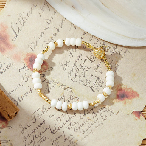 White Shell & Gold Bunny Bracelet | Lucky Charm Jewelry