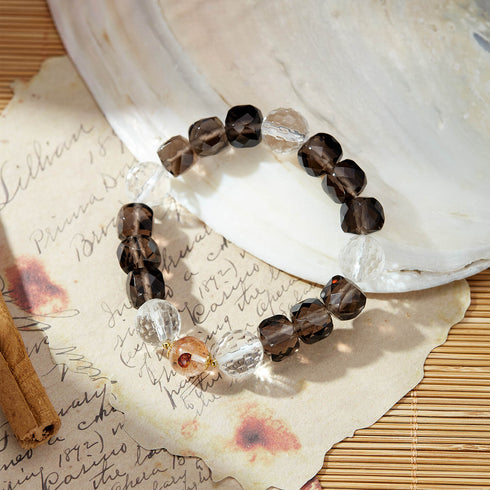 Smoky Quartz & Clear Crystal Healing Bracelet - Grounding Energy for Stability & Spiritual Clarity