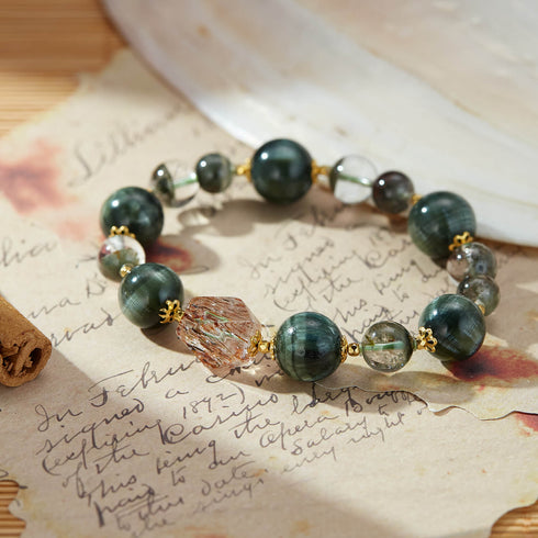 Green Phantom & Rutilated Quartz Bracelet | Growth & Prosperity Energy