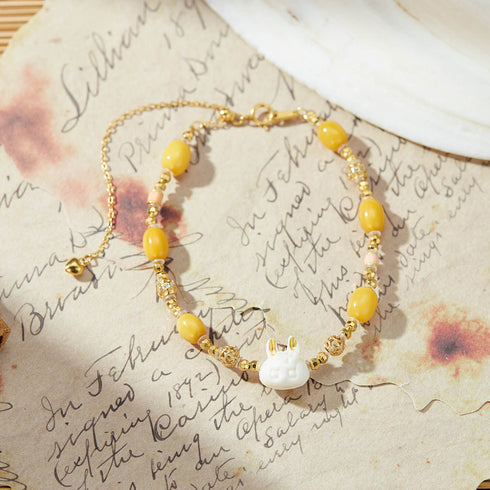 Citrine & White Bunny Charm Bracelet | Prosperity & Luck