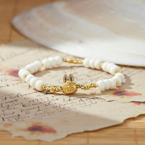 White Shell & Gold Bunny Bracelet | Lucky Charm Jewelry