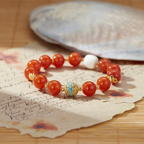 Red Agate & White Shell Spiritual Blessing Bracelet | Vitality & Serenity