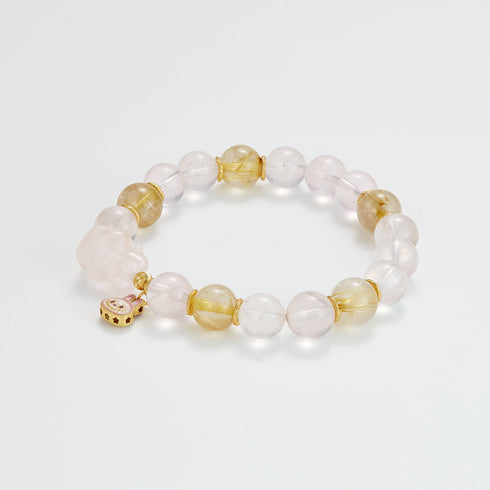 Rose Quartz & Rutilated Quartz Bunny Bracelet | Love & Prosperity