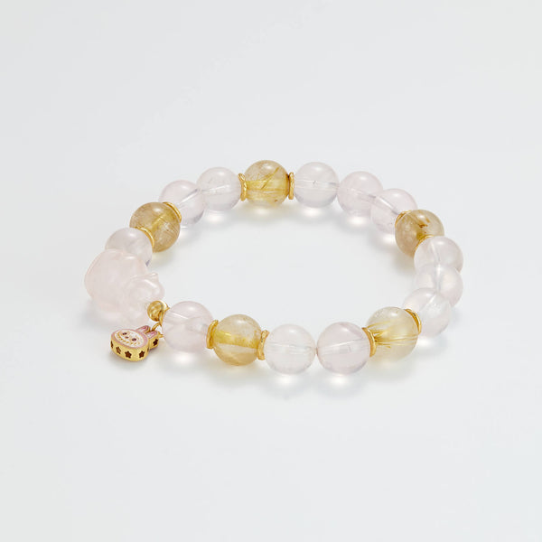 Rose Quartz & Rutilated Quartz Bunny Bracelet | Love & Prosperity