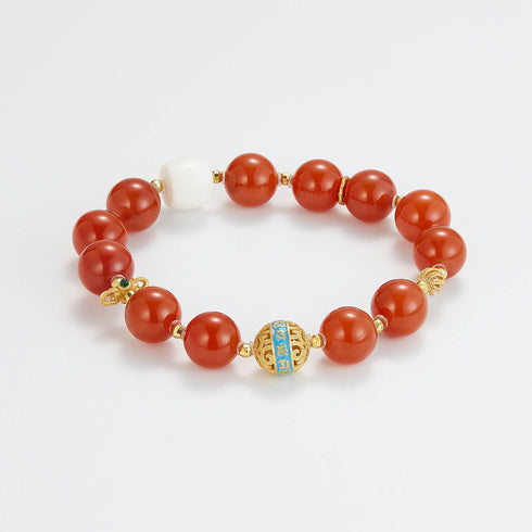 Red Agate & White Shell Spiritual Blessing Bracelet | Vitality & Serenity
