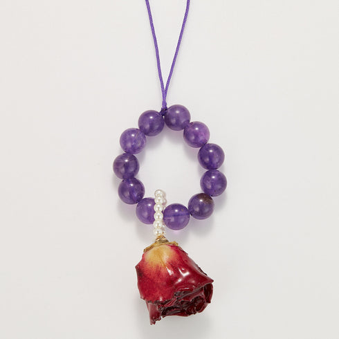 Natural Amethyst & Preserved Flower Phone Charm | Love & Serenity