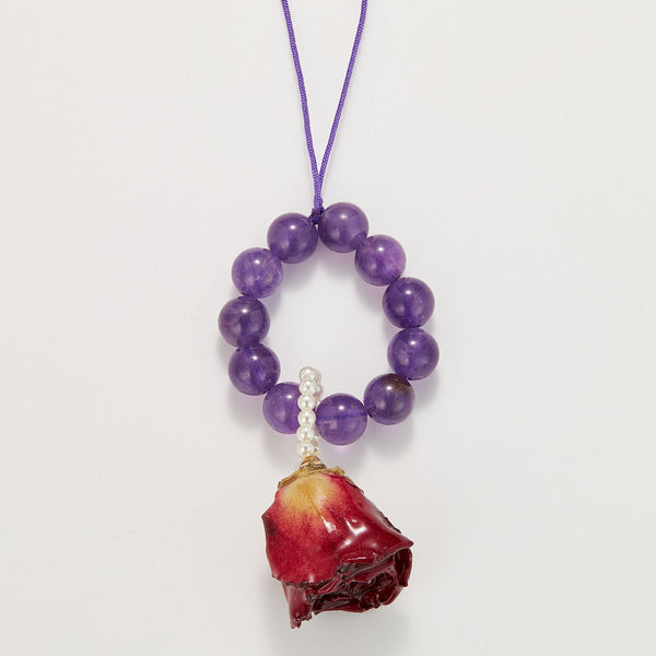 Natural Amethyst & Preserved Flower Phone Charm | Love & Serenity