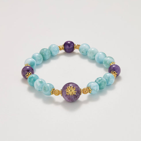 Larimar & Purple Gem Sunburst Bracelet | Energy & Serenity