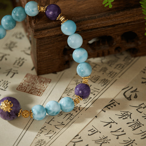 Larimar & Purple Gem Sunburst Bracelet | Energy & Serenity