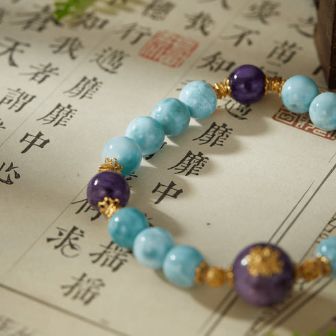 Larimar & Purple Gem Sunburst Bracelet | Energy & Serenity