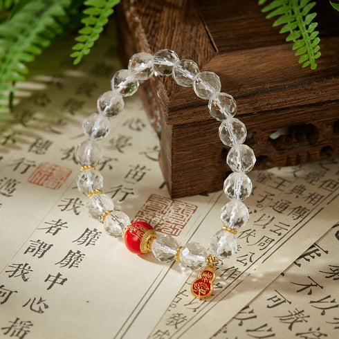 Clear Crystal & Red Prosperity Charm Bracelet | Luck & Energy