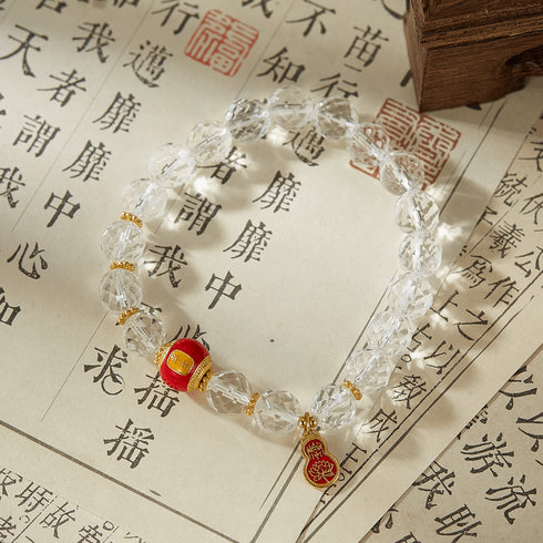 Clear Crystal & Red Prosperity Charm Bracelet | Luck & Energy