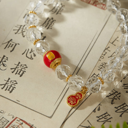 Clear Crystal & Red Prosperity Charm Bracelet | Luck & Energy
