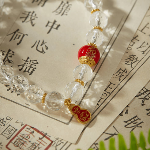 Clear Crystal & Red Prosperity Charm Bracelet | Luck & Energy