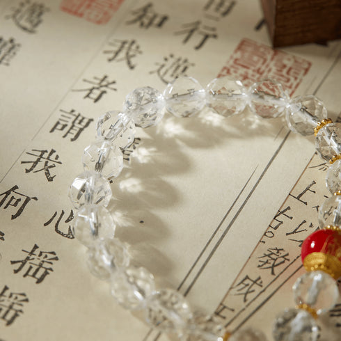 Clear Crystal & Red Prosperity Charm Bracelet | Luck & Energy