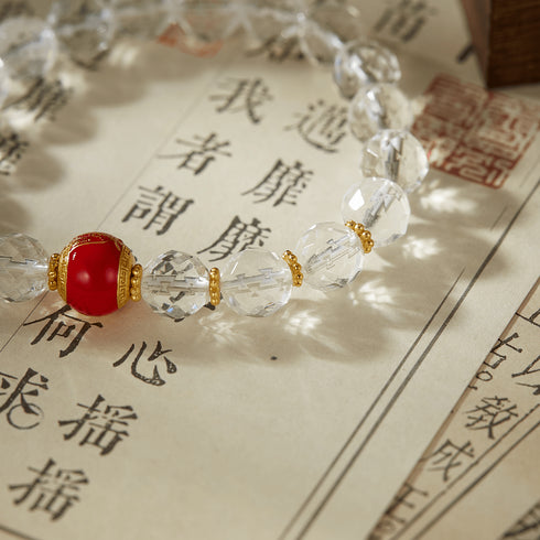 Clear Crystal & Red Prosperity Charm Bracelet | Luck & Energy